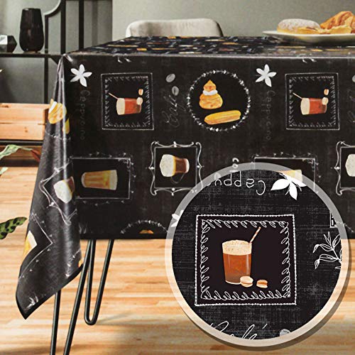 Wachstuch Tischdecke 180 x 140 cm eckig Kaffe Kuchen schwarz #6212-01 von Melody