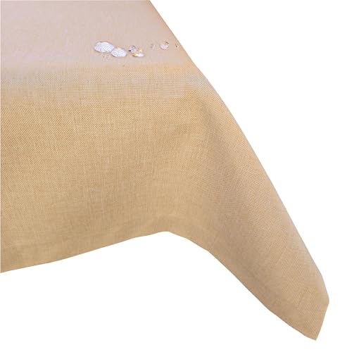Abwaschbare Fleckenabweisende Leinenoptik Tischdecke (Sand 140cm Rund) hohe Stoffdichte GSM240g/m² Fleckschutz Lotuseffekt Wasserabweisende Kratzfeste Tischdecken Eckig/Oval/Rund viele Größen von MelyshaHome