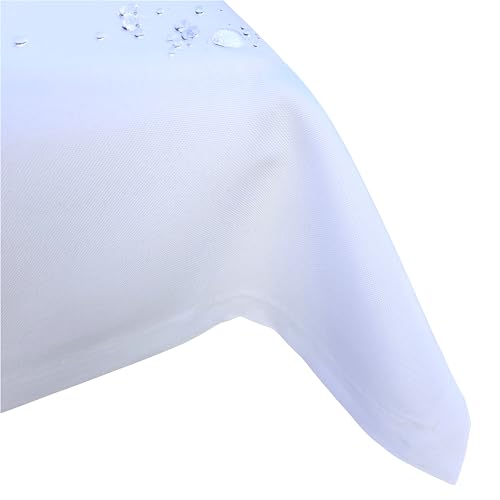 Abwaschbare Fleckenabweisende Leinenoptik Tischdecke (Weiß 160x220cm Oval) hohe Stoffdichte GSM240g/m² Fleckschutz Lotuseffekt Wasserabweisende Kratzfeste Tischdecken Eckig/Oval/Rund viele Größen von MelyshaHome