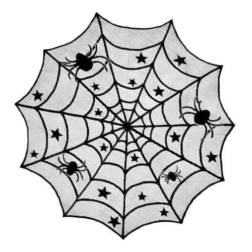 Memmyly Schwarze Spitzen-Overlay-Tischdeckenkollektion, Gothic, Halloween-Dekoration, Tischdekoration, rund, Strand, Weihnachten, Tischdecke (Schwarz, 102 cm) von Memmyly