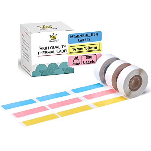D30 Label Maker Tape – Blau/Rosa/Gelb, selbstklebende Thermoetiketten, 14 x 50 mm/0,55 x 1,97 Zoll, kompatibel mit Phomemo/Memoking D30 Etikettendrucker, 3 Rollen von Memoking