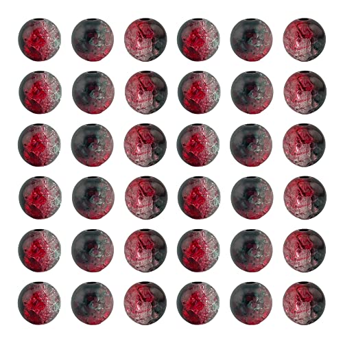 Memujpsun Craquelé-Perlen, rund, Lampwork-Kristallperlen, transparent, Craquelé-Glas, handgefertigte Perlen für Schmuckherstellung, 10 mm, Schwarz/Rot, 200 Stück von Memujpsun