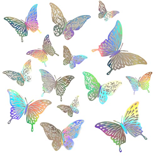 MenYiYDS-24 Stück 3D hohler Schmetterling Wandaufkleber Heimtextilien DIY Kunst Wandtattoos 3 Größen geeignet für Kinderzimmer, Klassenzimmer, Büro, Schlafzimmerdekoration (Farbe silber) von MenYiYDS