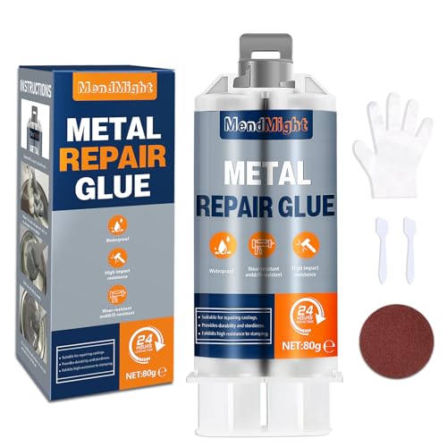 Metallkleber Extra Stark 80g | Flüssigmetall Hitzebeständig (-40°C bis +300°C) | 2K-Kleber für Metall, Edelstahl, Holz, Keramik & Kunststoff | Kaltschweissmasse Reparatur von Rissen, Korrosion von MendMight
