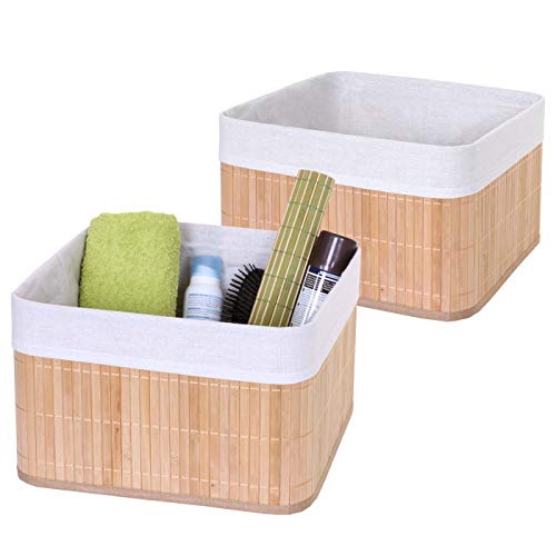 2er-Set Aufbewahrungskorb HWC-C21, Korb Aufbewahrungsbox Ordnungsbox Sortierbox Regalkorb, Bambus - naturfarben von Mendler