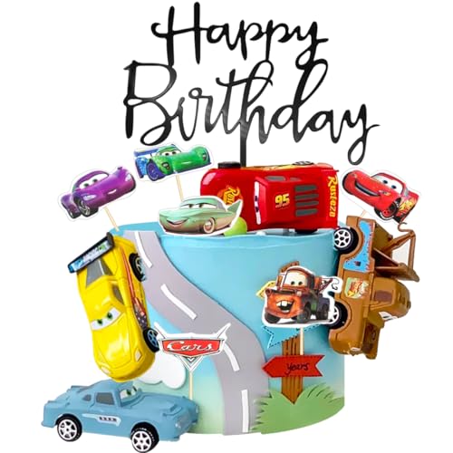 Cars Tortendeko, 17 Stück Cars Geburtstagsdeko, Auto Cake Topper, Cars Tortendeko Cake Decoration, Happy Birthday Tortenaufleger, Cars Auto Kuchendeko Geburtstag für Junge von Menelos