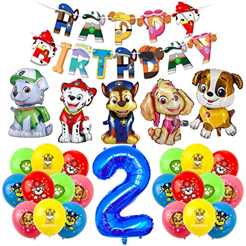 Deko 2. Geburtstag Junge, Dog Geburtstagsdeko, Luftballon 2. Geburtstag, Hund Ballons, Zahl 2 Luftballons, Happy Birthday Banner für 2 Jahre Kindergeburtstag Partydeko von Menelos