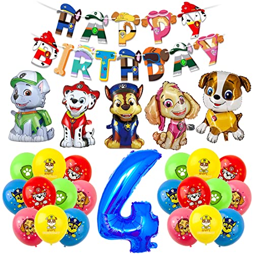 Geburtstagsdeko 4 Jahre Junge, Hund Patrol Geburtstag Deko, Luftballon 4. Geburtstag, Dog Patrol Ballons, Zahl 4 Luftballon, Happy Birthday Banner als 4 Jahre Kindergeburtstag Partydeko von Menelos