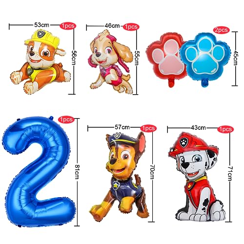 Dog Patrol Geburtstag Deko, Luftballon 2. Geburtstagsdeko, Hund Patrol Ballons, Blau Luftballon Zahl 2, Tortendeko, Happy Birthday Banner für 2 Jahre Kindergeburtstag Partydeko von Menelos