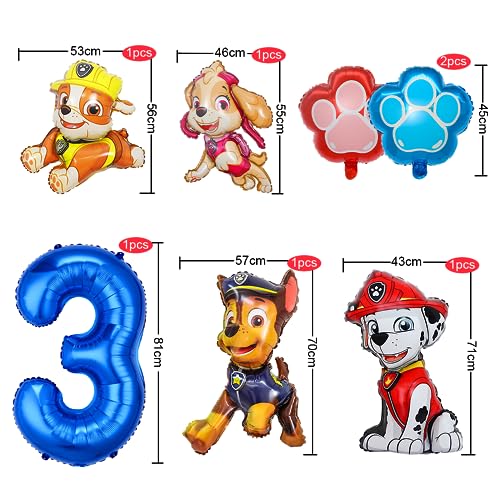 Dog Patrol Geburtstag Deko, Luftballon 3. Geburtstagsdeko, Hund Patrol Ballons, Blau Luftballon Zahl 3, Tortendeko, Happy Birthday Banner für 3 Jahre Kindergeburtstag Partydeko von Menelos