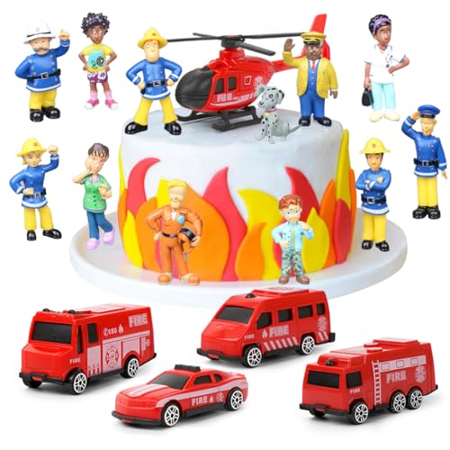 Feuerwehrmann Figuren, 17 Stück Feuerwehr Deko Kindergeburtstag, Kuchendeko Tortenfiguren, Feuerwehrmann Geburtstags, Tortenaufleger Feuerwehr Feuerwehrmann für Kinder Geburtstag Torten Deko Zubehör von Menelos