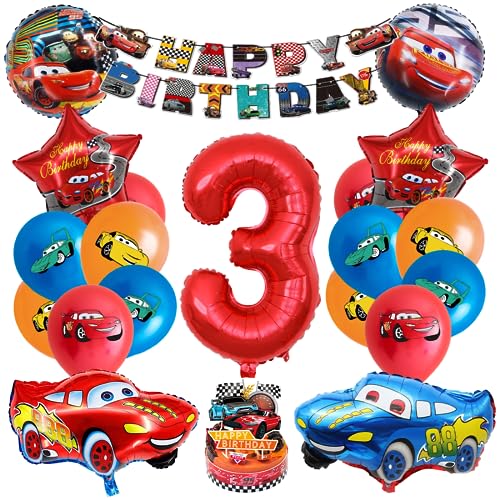 Geburtstag Luftballon 3, Car Geburtstag Dekoration, Happy Birthday Banner, Geburtstag Deko Set, Geburtstag Ballons, Kuchendekoration, Folienballon Geburtstag Auto von Menelos