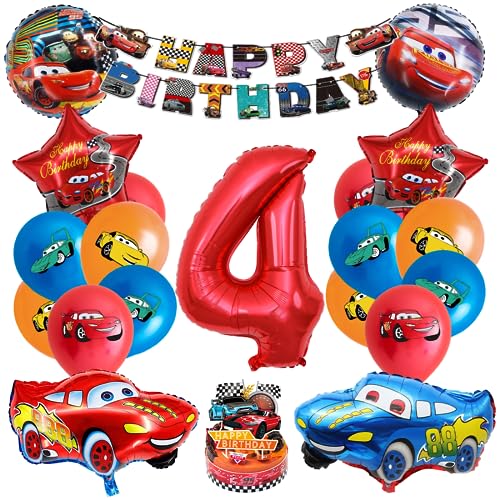 Geburtstag Luftballon 4, Car Geburtstag Dekoration, Happy Birthday Banner, Geburtstag Deko Set, Geburtstag Ballons, Kuchendekoration, Folienballon Geburtstag Auto von Menelos
