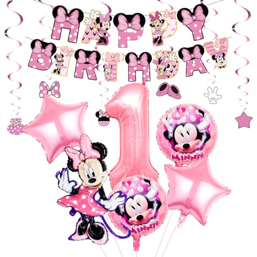 Geburtstagsdeko Mädchen 1 Jahre, Luftballon 1 Geburtstag, Mouse Deko 1. Geburtstag Mädchen, Rose Ballon für kindergeburtstag Theme Party von Menelos