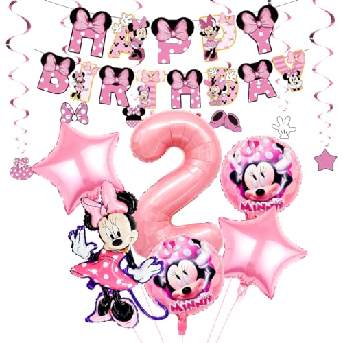 Geburtstagsdeko Mädchen 2 Jahre, Luftballon 2. Geburtstag, Mouse Deko 2. Geburtstag Mädchen, Rose Ballon für kindergeburtstag Theme Party von Menelos