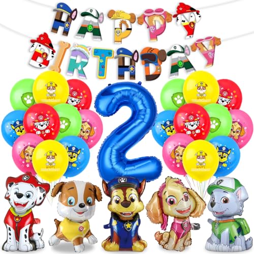 Patrol Geburtstag Deko 2 Jahre, Paw Dog Luftballons Kindergeburtstag, Hund Patrol Dog Blau luftballon 2 Geburtstag, Paw Ballon Dekoration, Happy Birthday Banner für 2 jahre Dog Patrol Party von Menelos