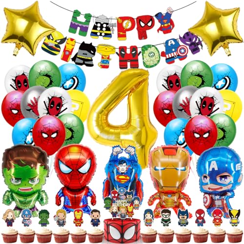Superhelde Geburtstagsdeko 4 Jahre, Geburtstagdeko Kinder, Heros Luftballon GeburtstagDeko Junge, Geburtstag deko Tortendeko für Thema Party von Menelos