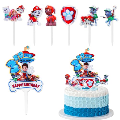 Tortendeko Patrol, Happy Birthday Tortendeko, Tortenaufleger 3 Jarh, Kuchen deko, Muffin Deko, Cake Decoration Blue, Geburtstag Deko für Kindergeburtstage Party Jungen und Mädchen von Menelos