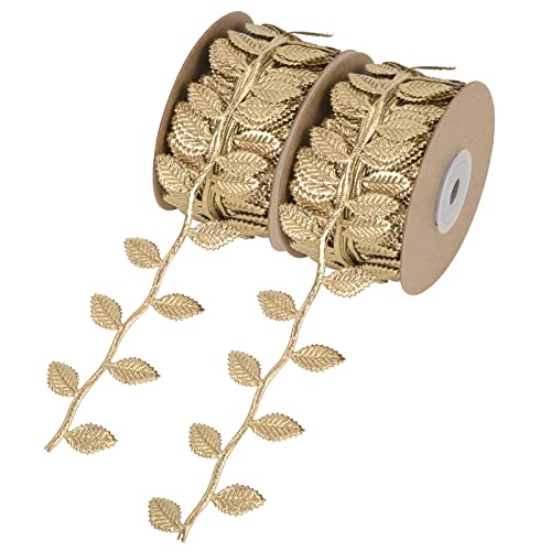 Blätter Streifen Geschenkband 22 Yards Lange Künstliches Blattband für DIY Handwerk Geschenkverpackung und Party Hochzeit Hausgarten Dekoration 2 Rollen (Gold) von MengH-SHOP