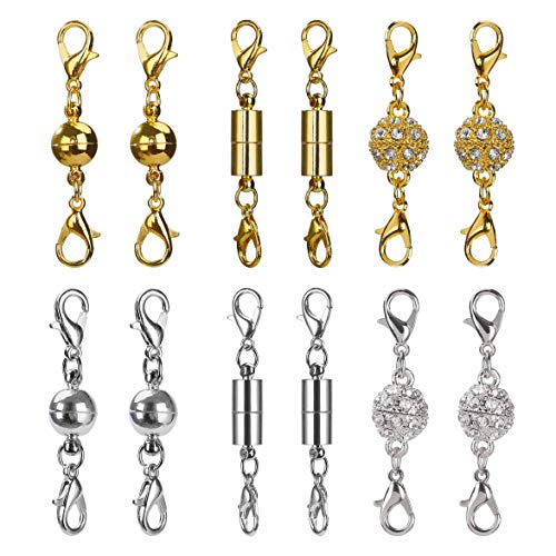 Magnet Schmuck-Verschlüsse Magnetische Karabinerverschlüsse für DIY, Armband, Halskette Schmuck Making, Strass Ball Stil, Zylindrische und Ball Ton (Silber und Gold) 12 Stücke von MengH-SHOP