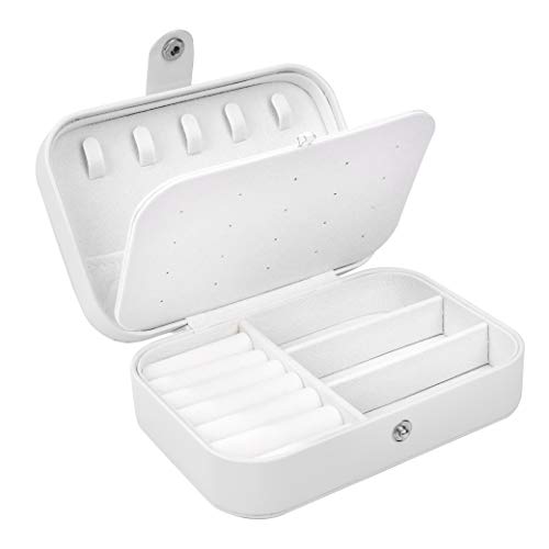 MengH-SHOP Schmuckkästchen Reise Tragbar Schmuck Aufbewahrungsbox Klein PU-Leder Schmuckbox Damen Schmuckkiste Multifunktional Schmuckschatulle für Ringe Ohrringe Halsketten Uhren (Weiß) von MengH-SHOP