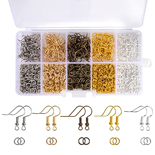 Ohrring Haken 125 Stück und 5mm Einzelkreis Offene Sprungringe 1000 Stück Praktisches Ohrhänger Ohrringhaken Kit für DIY Ohrringe Herstellung und Reparieren (5 Farben) von MengH-SHOP