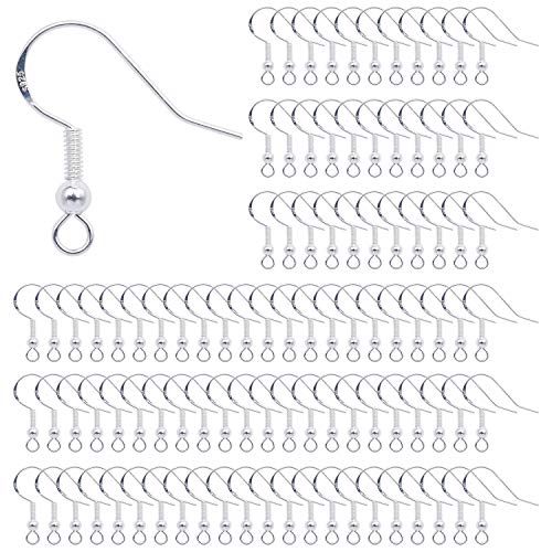 MengH-SHOP Ohrring Haken 925 Sterling Silber Versilberung Ohrhaken mit Kugel Spule für DIY Ohrhänger Schmuckherstellung Ohring Zubehör 100 Stück von MengH-SHOP