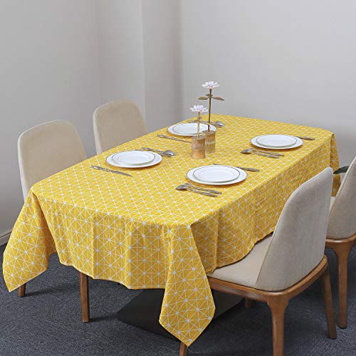 MengH-SHOP Tischdecke Rechteckige Baumwolle Leinen Tischdecken Schachbrettmuster Staubdichte Waschbare Tischtuch für Küche Esstischplatte 140 x 220 cm (Gelb) von MengH-SHOP