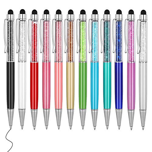 MengRan Nette Stifte mit Stylus Spitze, 2 in 1 schwarze Tinte Kugelschreiber und dünne Kristall Stylus Stifte für Touchscreens(12 Farben) von MengRan