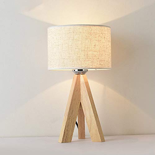 Mengjay Tischlampe Schlafzimmer Esstisch Holz LED Nachttischlampe E27 Modern Einfachheit Stoff Nachtlicht Retro Schreibtischlampe Tischleuchte für Kommode Wohnzimmer Esszimmer Geschenk von Mengjay