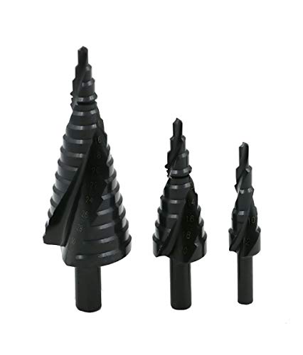 Mengshen HSS Stufenbohrer 3-teiliges Set 4-12 mm / 4-20 mm / 4-32 mm, Nitrid Spiral Flöten Dreieck Griff Pagodenbohrer für Kohlenstoffstahl, Eisenblech, Dämmplatten, PVC-Platten, Bretter Mengshen HSS Stufenbohrer 3-teiliges Set 4-12 mm / 4-20 mm / 4-32 mm, Nitrid Spiral Flöten Dreieck Griff Pagodenbohrer für Kohlenstoffstahl, Eisenblech, Dämmplatten, PVC-Platten, Bretter von Mengshen