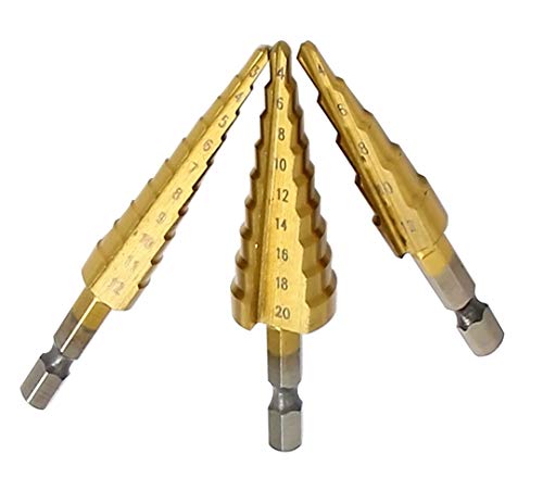 Mengshen Schritt Konusbohrer 3-teiliges Set 3-12 mm / 4-12 mm / 4-20 mm, HSS Titanbeschichtetes Bohrwerkzeug Multifunktionaler Sechskantschaft Mengshen Schritt Konusbohrer 3-teiliges Set 3-12 mm / 4-12 mm / 4-20 mm, HSS Titanbeschichtetes Bohrwerkzeug Multifunktionaler Sechskantschaft von Mengshen