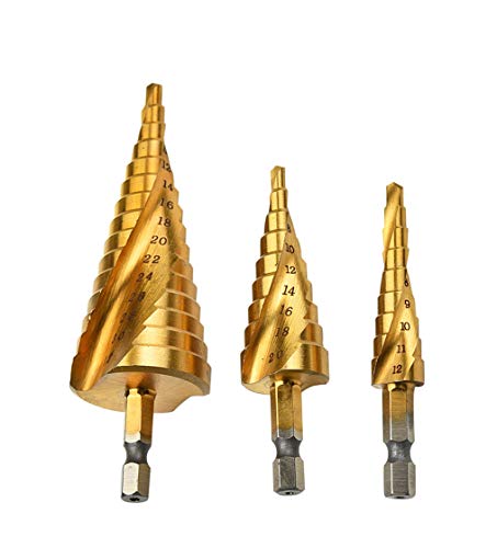 Mengshen Stufenbohrer HSS Spiralflöte 3-teiliges Set 4-12mm / 4-20mm / 4-32mm, HSS Titanbeschichtetes Bohrwerkzeug Multifunktionaler Sechskantschaft-Schnellstahl Mengshen Stufenbohrer HSS Spiralflöte 3-teiliges Set 4-12mm / 4-20mm / 4-32mm, HSS Titanbeschichtetes Bohrwerkzeug Multifunktionaler Sechskantschaft-Schnellstahl von Mengshen