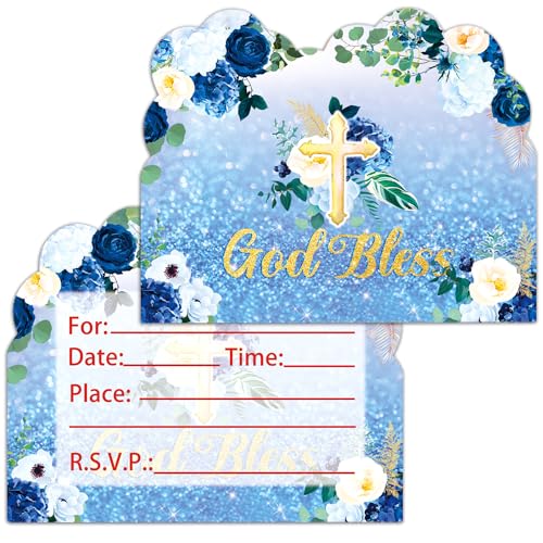 Menipros Party-Einladungskarten mit Aufschrift "God Bless", Blau, 20 Stück von Menipros