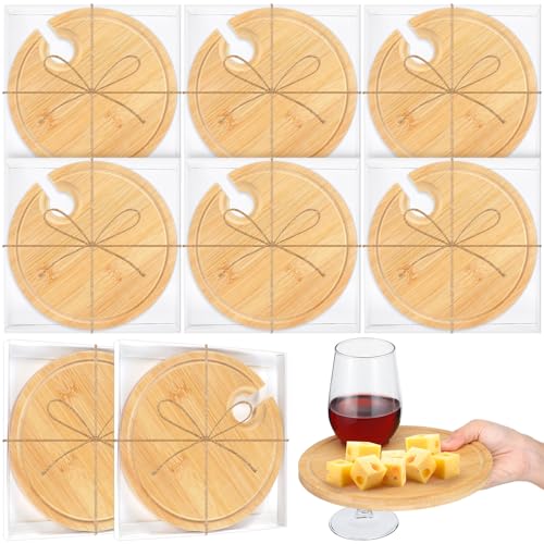 Menkxi 6er-Set Wein-Vorspeisenteller, Mini-Charcuterie-Bretter mit Glashalter und Box, Geschenke für Brautparty, Spielpreise, Cocktail-Käseteller aus Holz für Gäste, Babyparty (rund, helle Farbe) von Menkxi