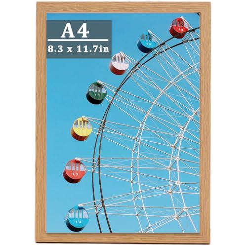 A4-Bilderrahmen, Holz-Bilderrahmen mit Ständer, Tisch- oder Wandaufhängung, Wandhalterung, 21 x 29,7 cm, für Posterrahmen, Schreibtisch, Zertifikate (Naturholz) von Menmamenma