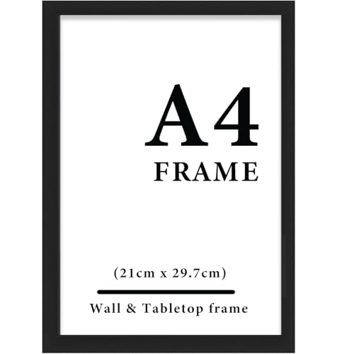 A4-Bilderrahmen aus Holz mit Ständer, Tisch- oder Wandaufhängung, Wandhalterung, 21 x 29,7 cm, für Posterrahmen, Schreibtisch, Zertifikate, Schwarz von Menmamenma