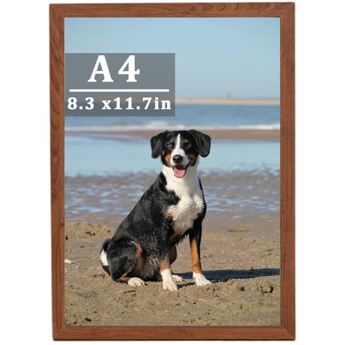 A4-Bilderrahmen aus Holz mit Ständer, Tisch- oder Wandaufhängung, Wandhalterung, 21 x 29,7 cm, für Posterrahmen, Schreibtisch, Zertifikate, Teakholzbraun von Menmamenma