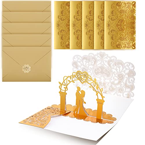 5 Stück Pop Up Hochzeitskarte mit umschlag,3D Valentinstag Karte für hochzeitstag, Hochzeitskarten Brautpaar, Einladungskarte für Hochzeit, Jahrestag, Wedding Card, Anniversar von Menwings