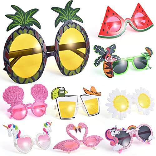 Menwings 9 Paar Party Brille, witzige sonnenbrillen, lustige Hawaii partybrillen, hippie brille, Sommer Pool Partys, beach party, Kostüm Party Dekorationen für Kinder Erwachsene, Foto Requisiten von Menwings