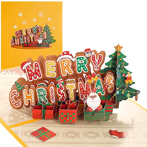 Weihnachtskarten 3D mit Umschlag Set, Handgeschriebene Blanko-Weihnachtspostkarten, Klappkarten Gefaltete Grußkarten, Weihnachtsgrüße für Familie, Freunde, Kinder(Merry Christmas) von Menwings