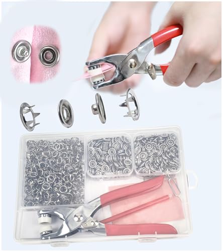 Menylon 200 Sets Druckknöpfe mit Befestigungszange, 9,5 mm, rostfreie Metall-Druckknöpfe zum Nähen, Druckknöpfe für Stoff, Hemden, Baby-Lätzchen, Einteiler von Menylon