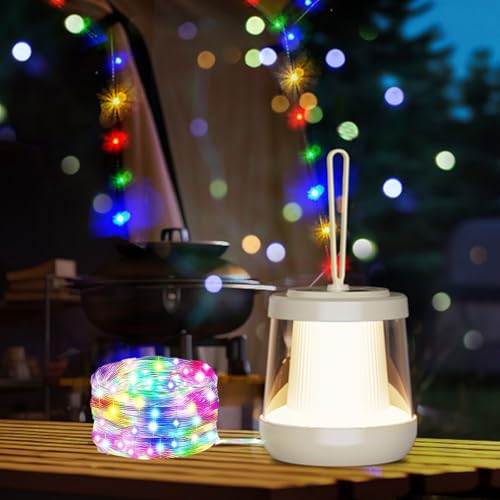 Camping Lichterkette Aufrollbar,10m LED Wiederaufladbareled Außenlichterketten,USB Wasserdichte Campinglampe,Tragbar Camping Licht für Zelt, Terrasse und Outdoor,Garten,Wandern Dekoration(RGB) von MeoYlaery
