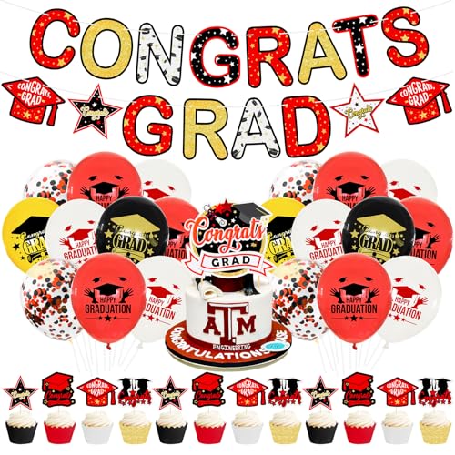 The Red Graduation Season Theme Party Background Decorative Supplies Set The Flag Cake And Insert The Flag Latex Balloon. von Meokro