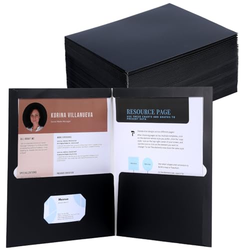 Zwei-Pocket-Ordner schwarz laminierter Papierordner Briefformappen mit Taschen für 100 Blatt Box mit 50 Stück Zwei-Pocket-Ordner schwarz laminierter Papierordner Briefformappen mit Taschen für 100 Blatt Box mit 50 Stück von Meonua