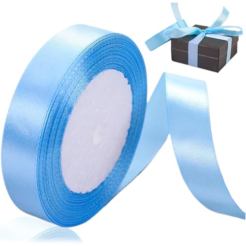 1 Roll Blue Ribbon, 0, 79 Zoll x 25 Meter Blaues Satinband Polyester Himmel Stoff Licht für Geschenkverpackung, Weihnachtsdekoration, Basteln, Haarbögen, Kränze von Meooyo