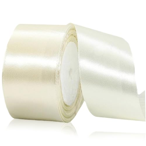 1 Roll weißes Band, 2 Zoll x 25 Meter Elfenbein Satinband Polyester Creme Stoff Beige für Geschenkverpackung, Weihnachtsdekoration, Handwerk, Haarbögen, Kränze von Meooyo
