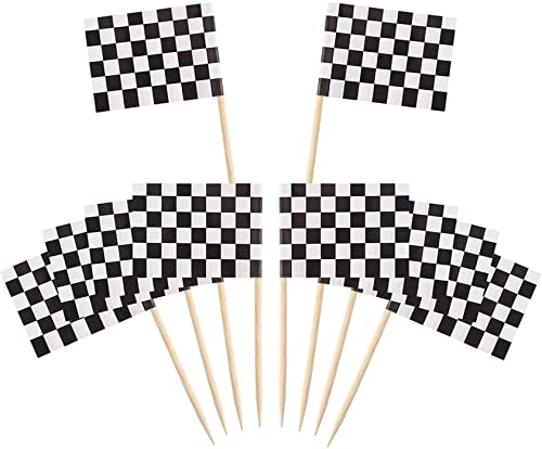 120 Pack karierte Rennflagge Zahnstocher Cupcake Picks Zahnstocher Fahnen Abendessen Flaggen Race Car Cake Toppers Dekorationen Partyzubehör von Meooyo