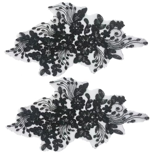 2pcs Spitzenapplikation, 11, 4 x 5, 5 Zoll Polyester Blumenapplikation, Stickfelder für Hochzeitskleidernähung, Handwerks -DIY, Kleidung, Haarverzierungen von Meooyo