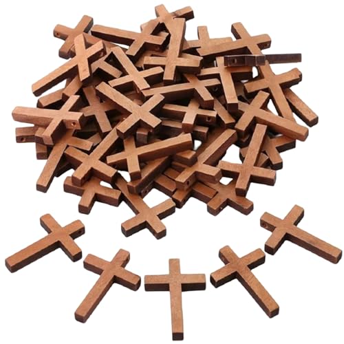 50pcs kleine hölzerne Kreuze, 1, 5 Zoll Mini -Kreuzperlen mit Löchern, Vintage -Anhänger Charme für DIY -Handwerksschmuck herstellen von Meooyo